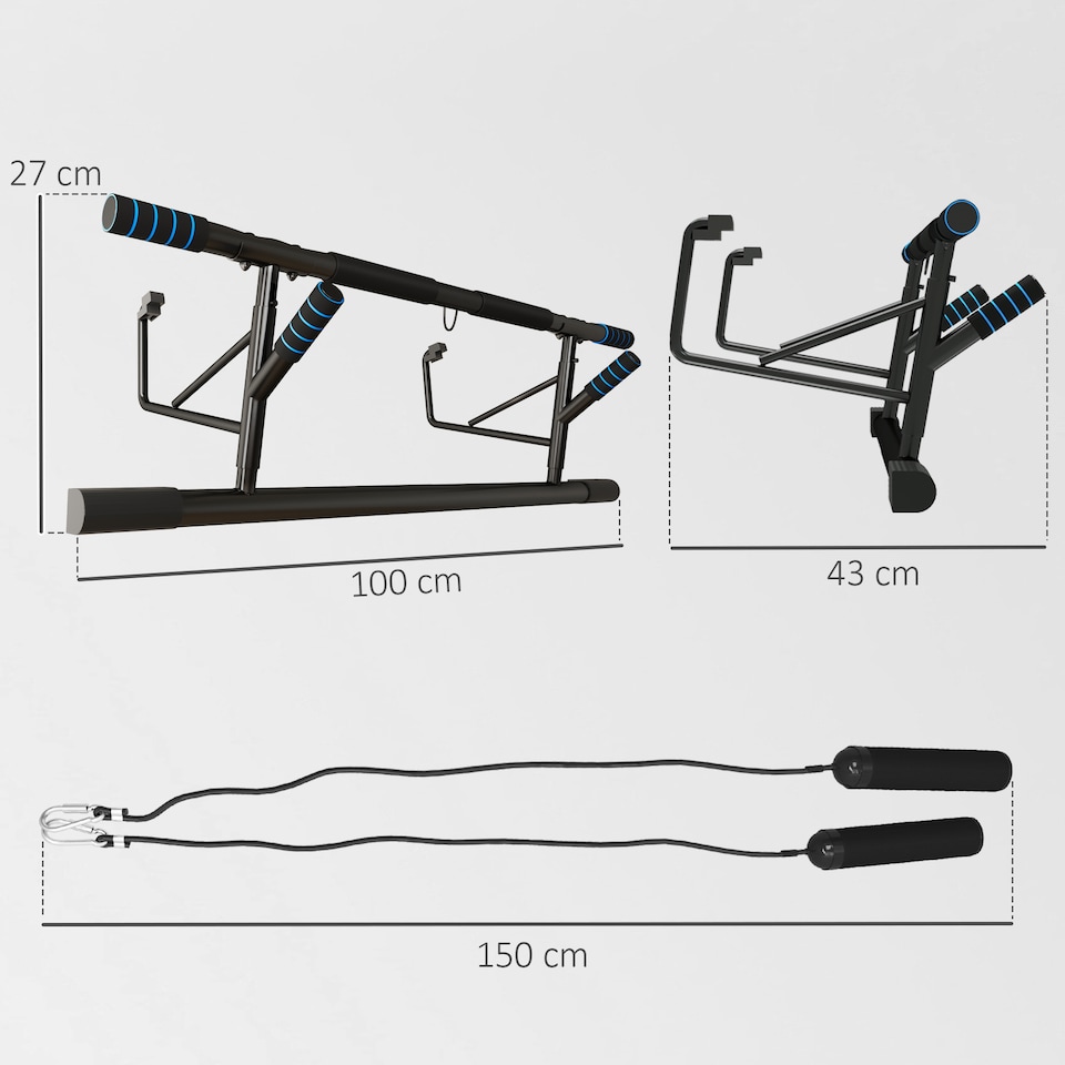 image 1 of SPORTNOW Pull Up Bar Doorway, Push Up Stand w/ Resistance Bands, Blue
