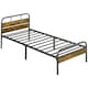 image 1 of HOMCOM Single Bed Frame with Headboard, No Box Spring Needed, Rustic Brown