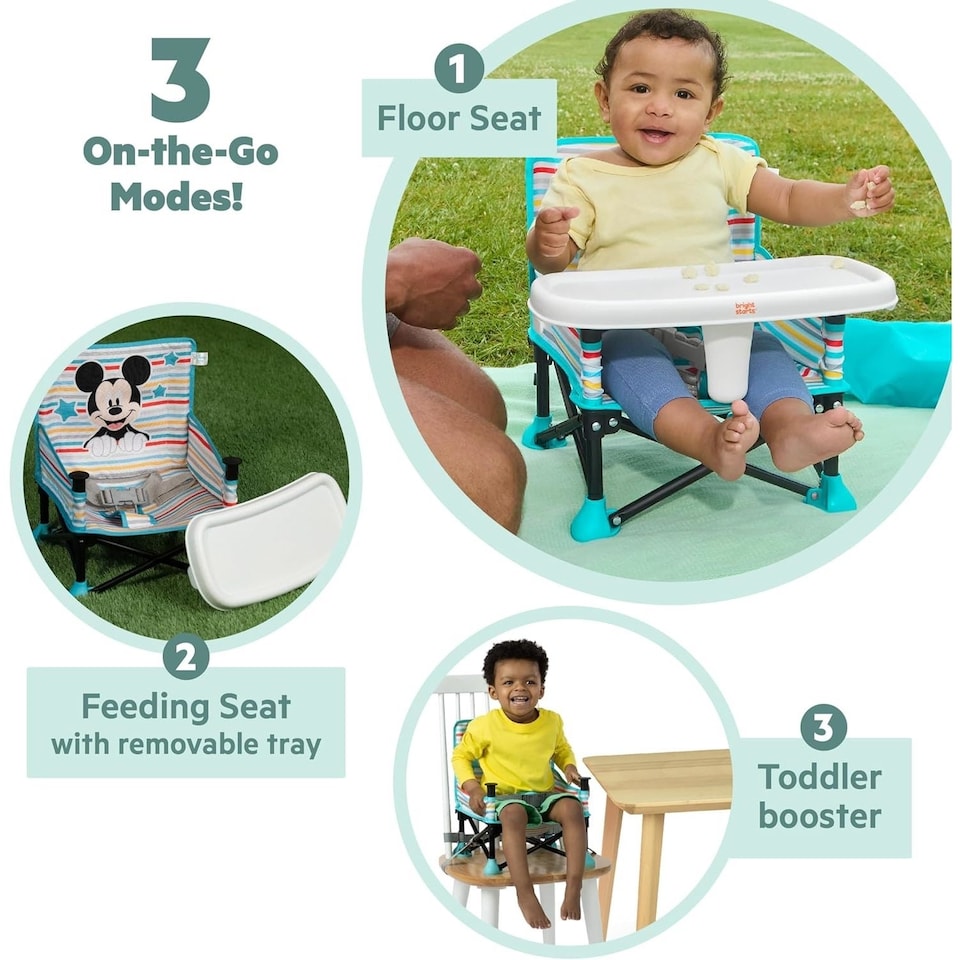 image 1 of Bright Starts Disney Mickey Mouse Pop N Sit Portable Booster Baby Floor Seat