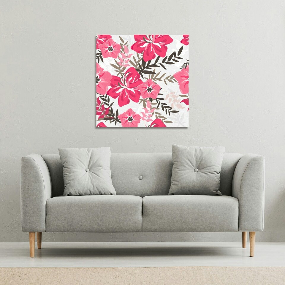 image 1 of Red & Pink Floral (Canvas Print) 127 x 127 x 4cm