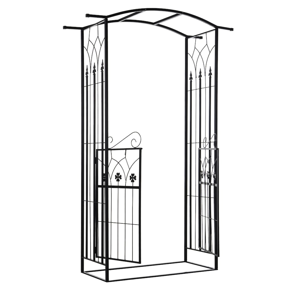 image 1 of Outsunny Garden Entrance Arch Bench Outdoor Patio Rose Trellis Climbing Plant