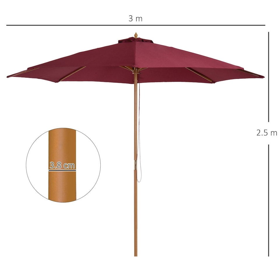 image 1 of Outsunny 3(m) Garden Parasol Sun Shade Outdoor Umbrella Canopy Red