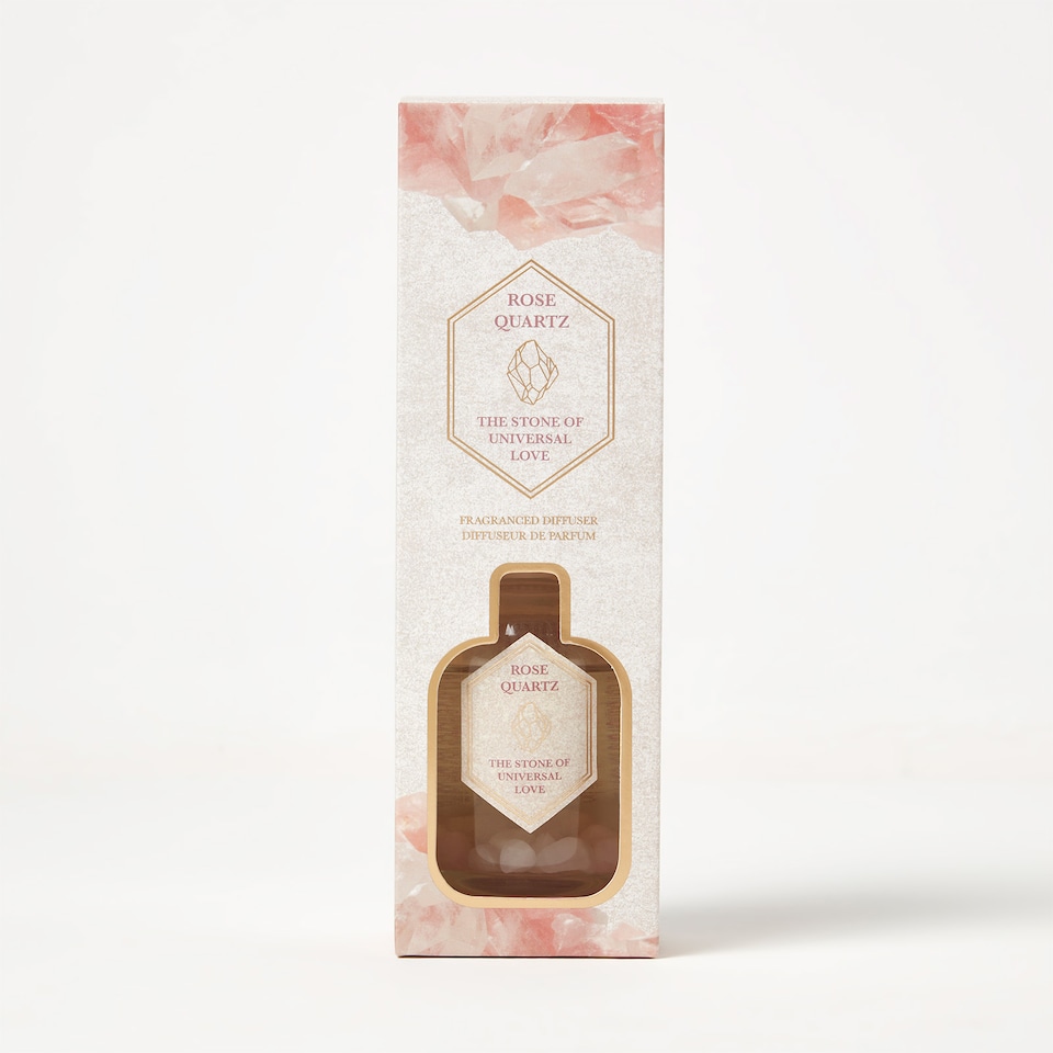 image 1 of Homescapes Rose Quartz Crystal Reed Diffuser – Rose & Eucalyptus Scent