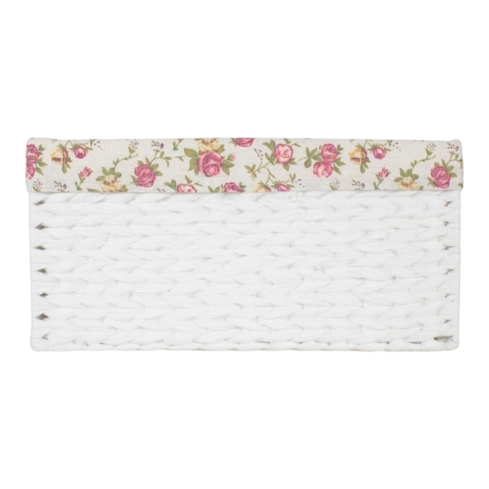 image 1 of Large Paper Rope Rectangular Storage Basket with Garden Rose Cotton Lining | Multi | Garden Rose | L