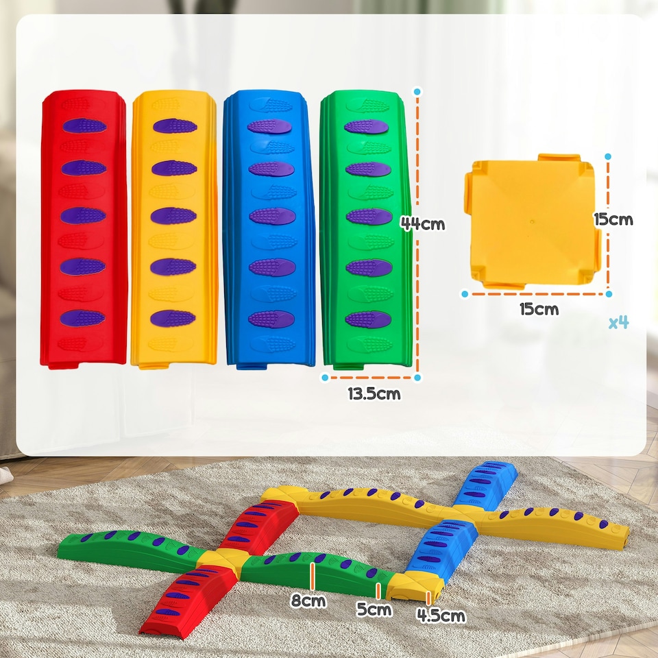 image 1 of AIYAPLAY 12-Piece Kids Balance Beam, Stepping Stones with Non-Slip Foot Pads
