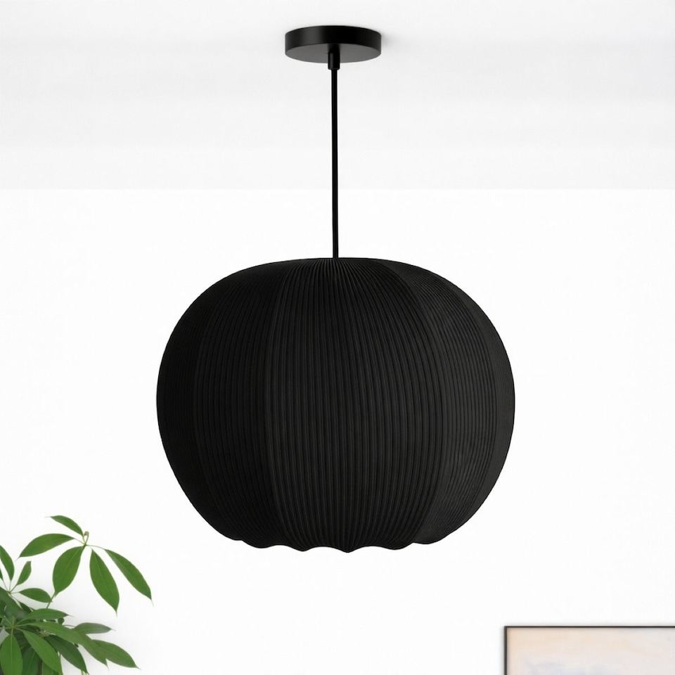 image 1 of CGC Lila Black Rounded Ribbed Stretch Cotton Lampshade