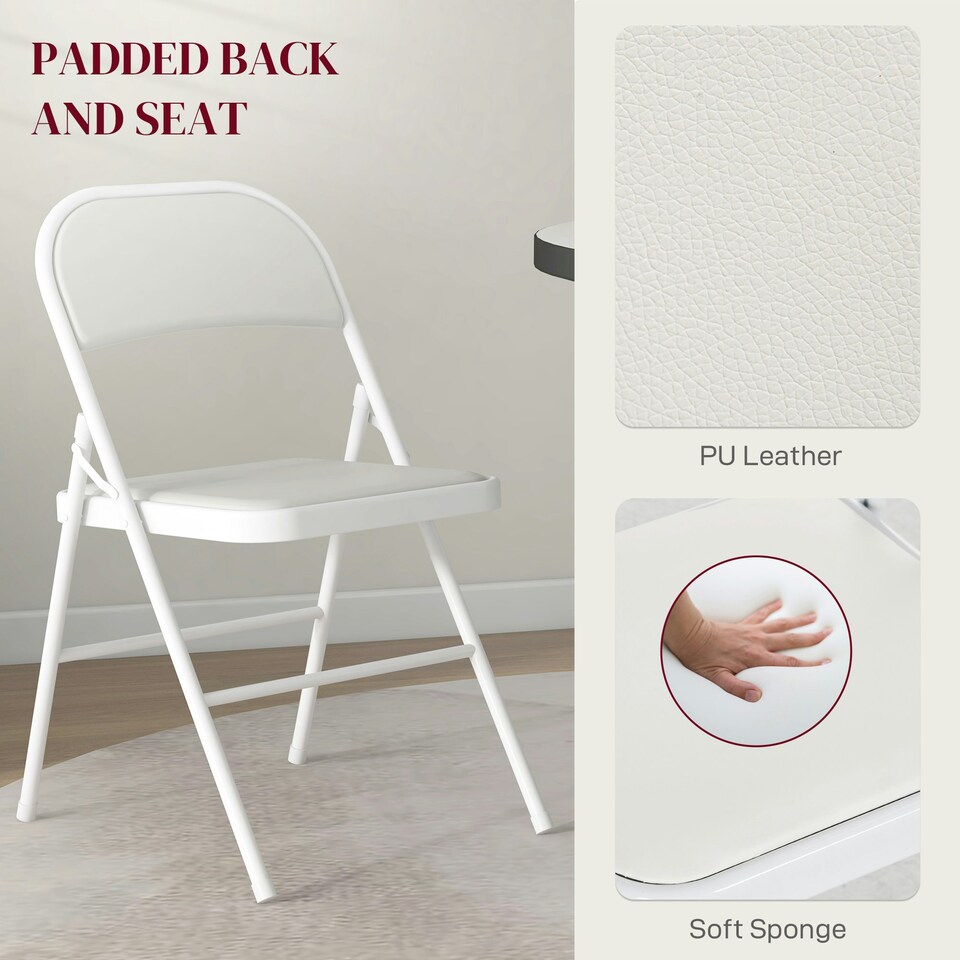 image 1 of HOMCOM 2 Pack Padded Folding Chairs with Cushioned Seat and Metal Frame White