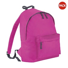 Beechfield Childrens Junior Fashion Backpack Bags / Rucksack / School (Pack Of 2) - Fuchsia/ Graphite Grey - One Size