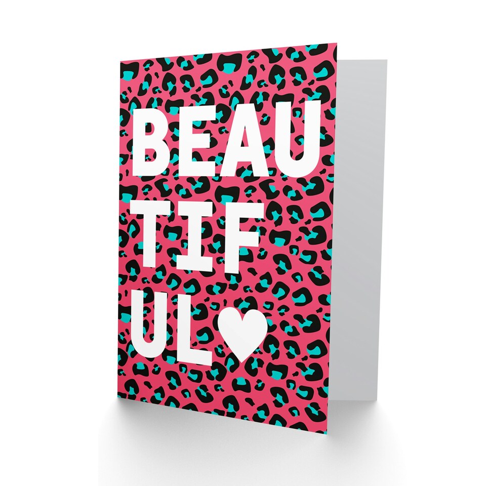 image 1 of Words Beautiful Pink Teal Leopard Quote Card