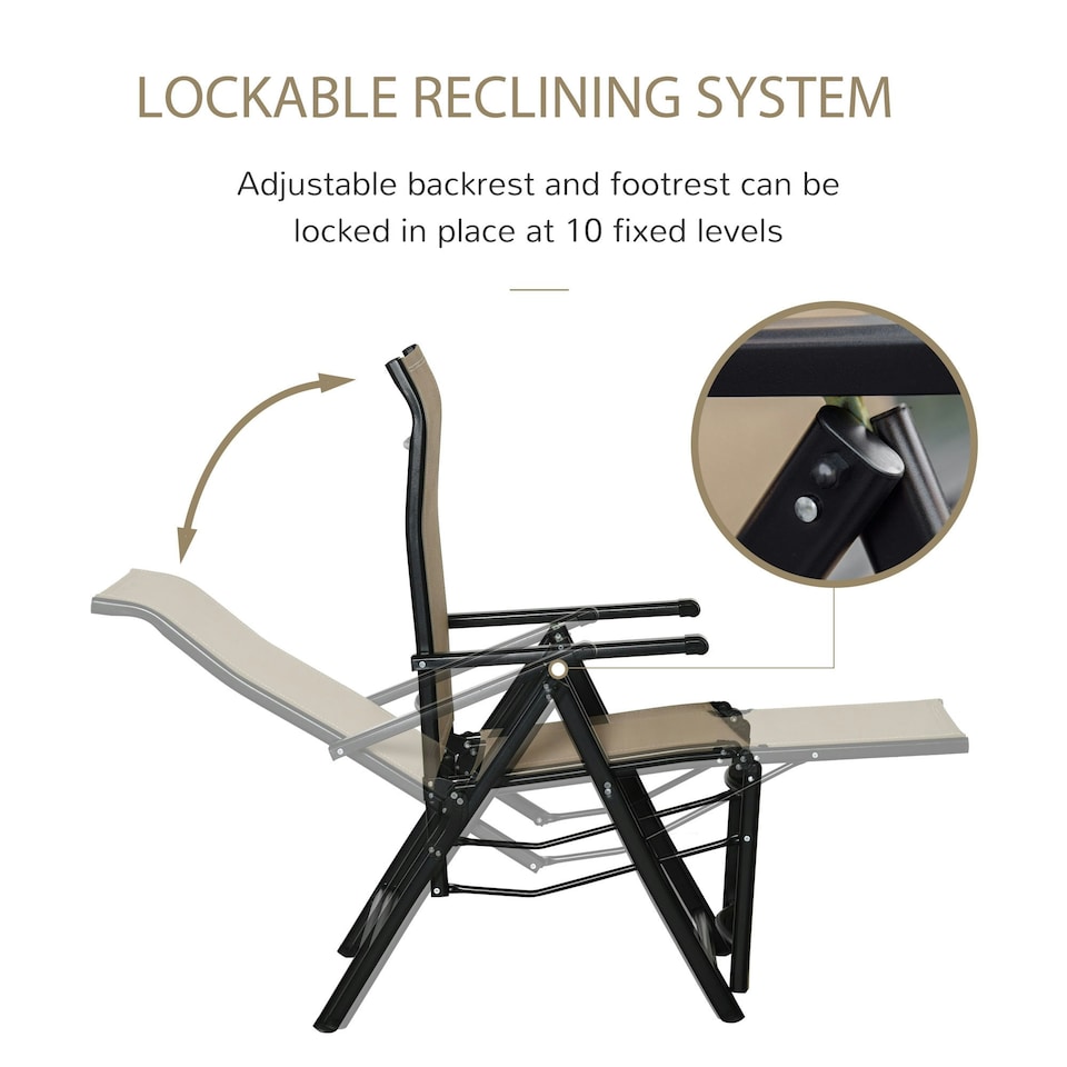 image 1 of Outsunny Outdoor Sun Recliner Loungers with Adjustable Footrest, Beige