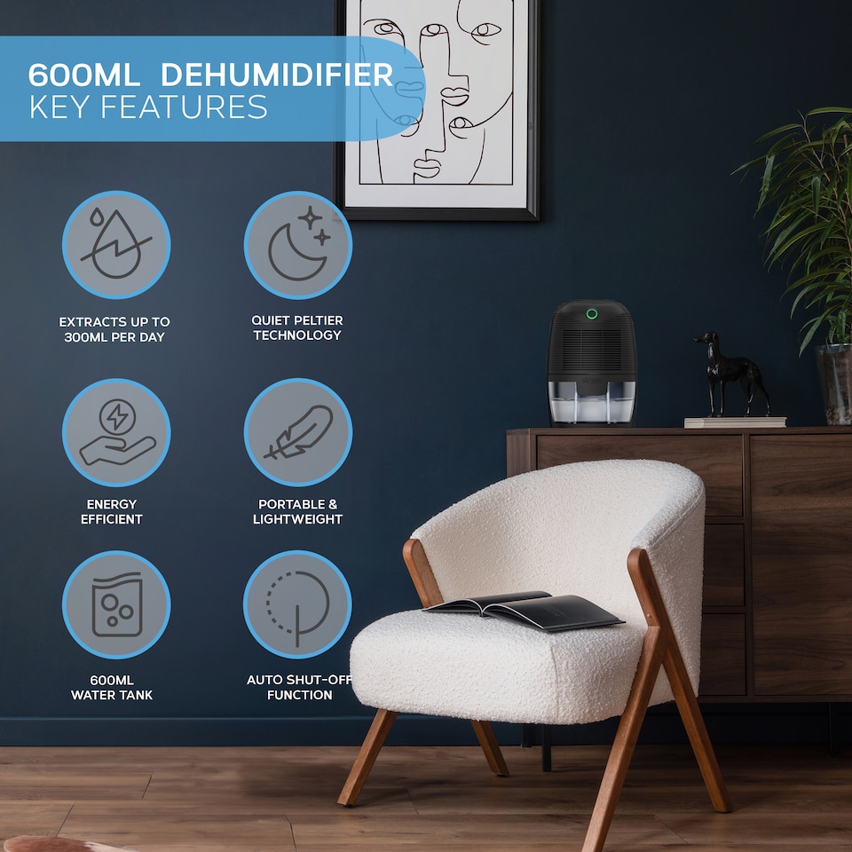 image 1 of Air Pro Mini Dehumidifier Portable Electric Mould & Damp Remover 300ml/Day  Moisture Absorber 600ml Water Tank Condensation Remover | Black | Black | 1