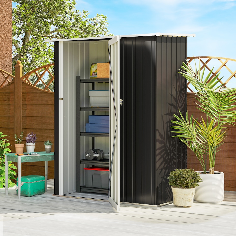 image 1 of Outsunny 5ft x 3ft Garden Storage Shed, Outdoor Metal Shed with Sloped Roof, Lockable Door for Tools, Equipment, Grey