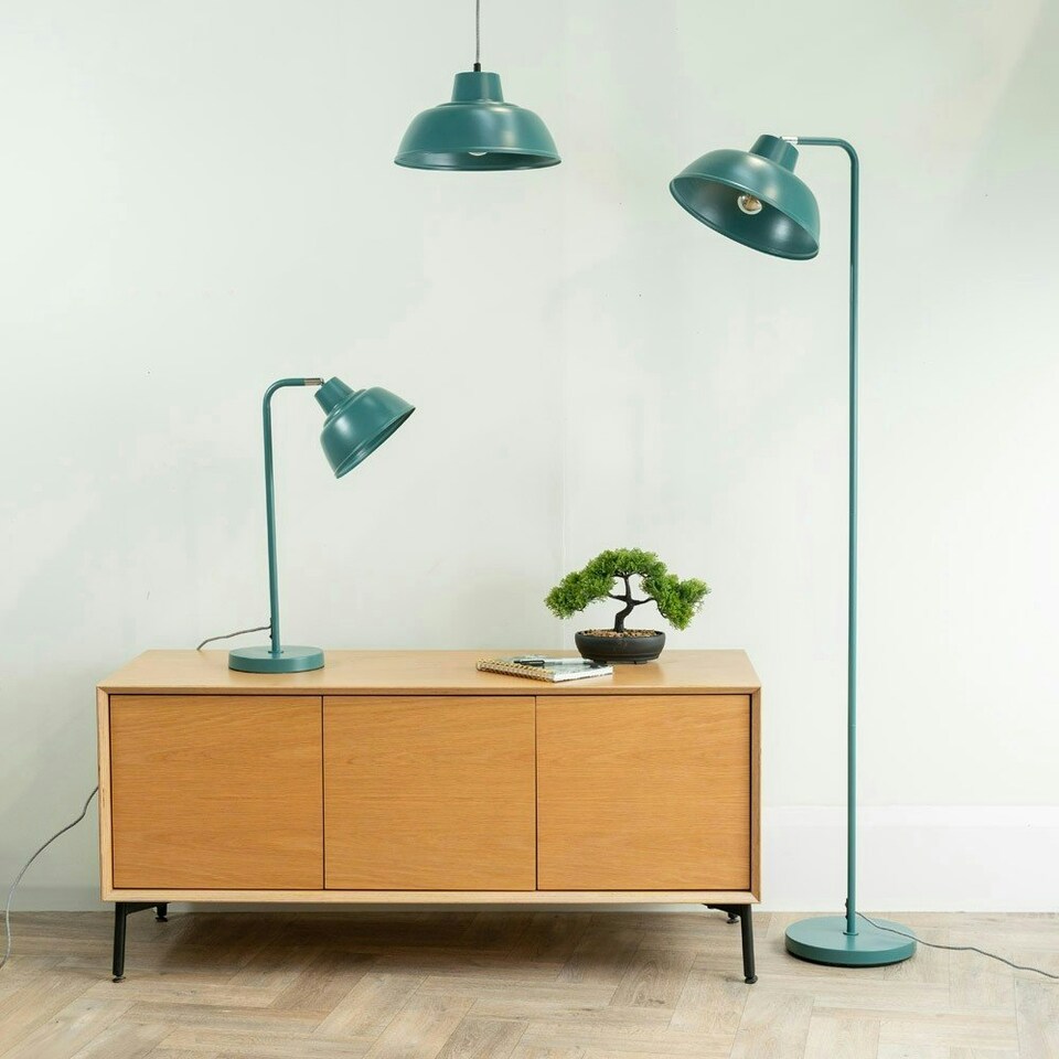 image 1 of ValueLights Morris Teal Retro Dome Metal Desk Office Table Lamp Light with LED Bulb