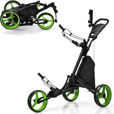 COSTWAY 3 Wheel Golf Push Cart Folding Golf Holder Green