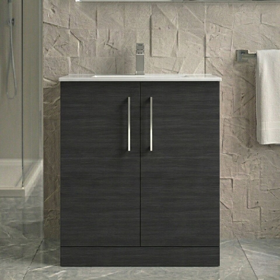 image 1 of Balterley Level Modern Bathroom 2 Soft Close Door Floor Standing Vanity Unit & Basin | Black | Charcoal Black | 850 x 800 x 390mm