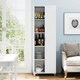 image 2 of COSTWAY Double Door Tall Storage Cabinet Freestanding White White