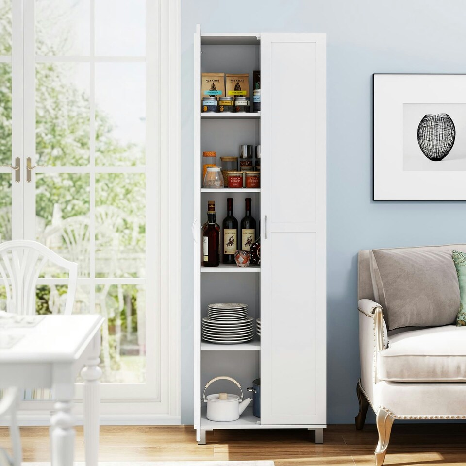 image 1 of COSTWAY Double Door Tall Storage Cabinet Freestanding White White