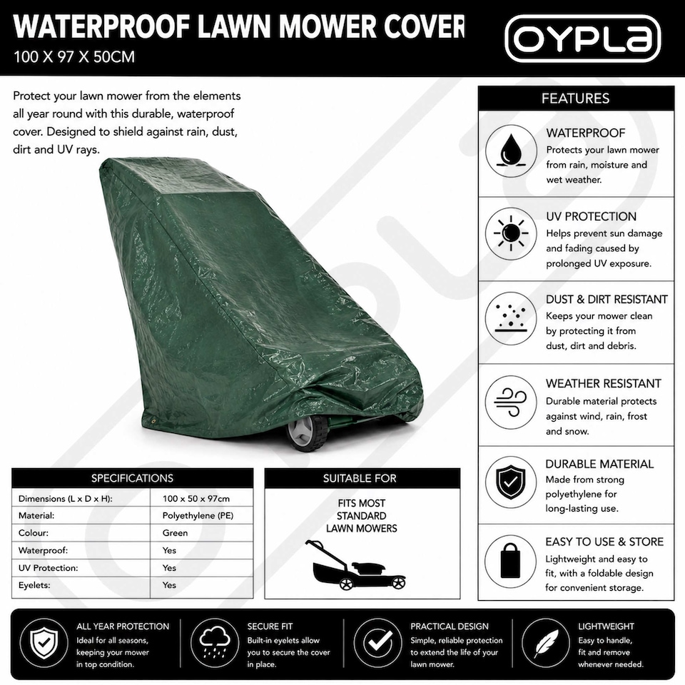 image 1 of Waterproof Lawn Mower Cover - 100 x 97 x 50cm