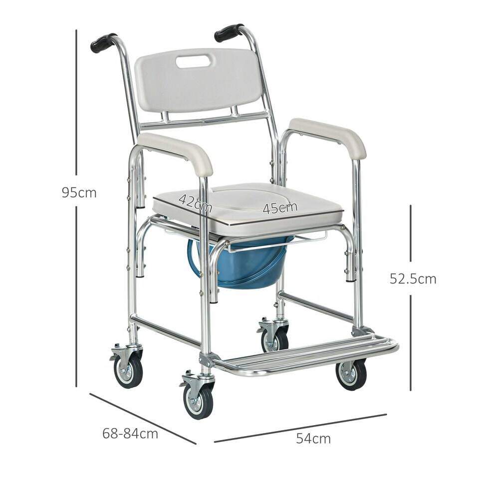 image 1 of HOMCOM Personal Mobility Assist Waterproof Shower Commode Wheelchair Grey Grey