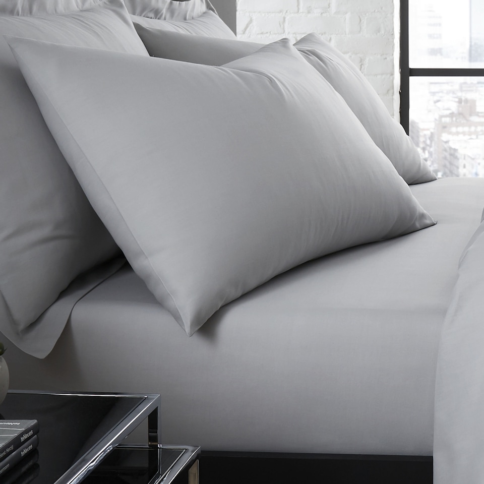 image 1 of Serene Plain Dyed Pair of Housewife Pillowcases Silver