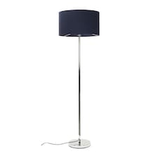 ValueLights Silver Floor Lamp with Large Navy Blue Shade | Blue
