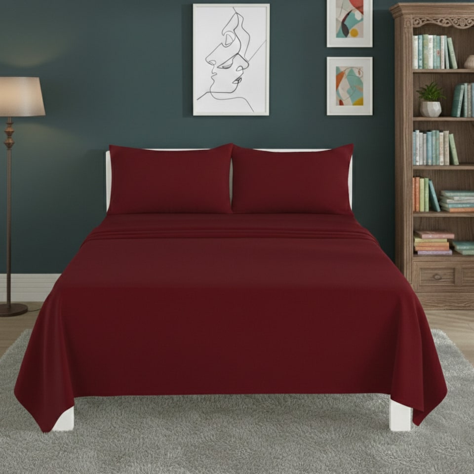 image 1 of Easy Care Flat Bed Sheet Polycotton Durable Low Maintenance Bedding | Red | Double
