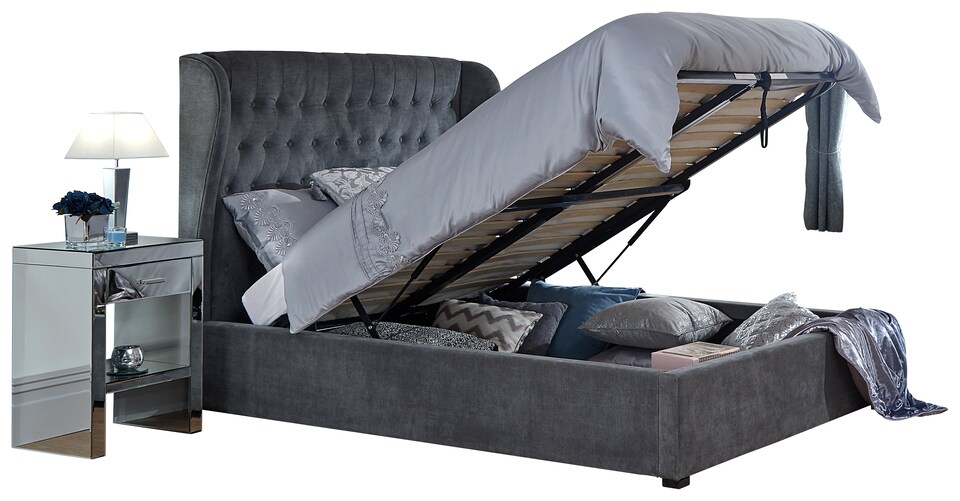image 1 of Dakota Ottoman Storage Bed King Pewter | Grey | Pewter
