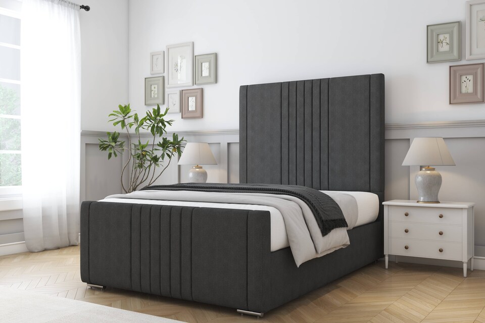 image 1 of Sloomy Harrington Graphite Dumfries Bed Frame With Mattress With 50" Upholstered Headboard 3' Single