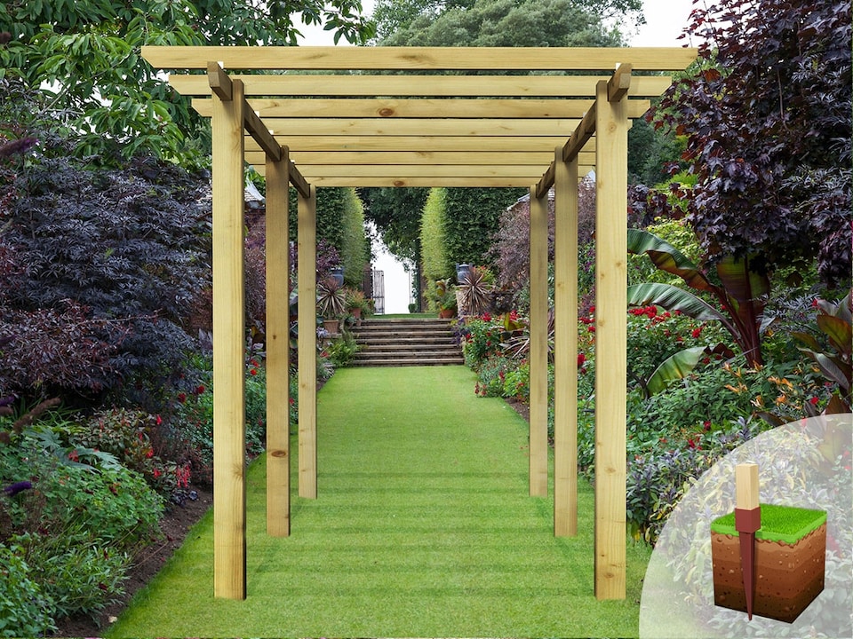 image 1 of eDecks HD Village Walkway Garden Pergola w/ Concrete In Posts 2.7m - 2.4 x 4.8m