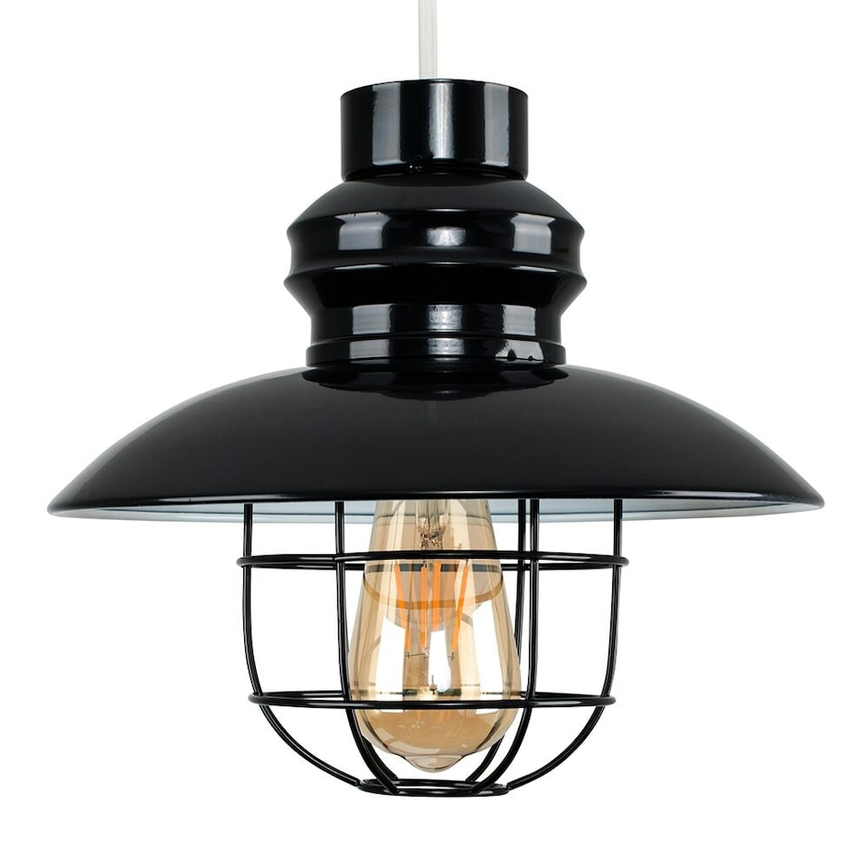 image 1 of ValueLights Penglai Black Ceiling Pendant Light Shade & Bulb | Black