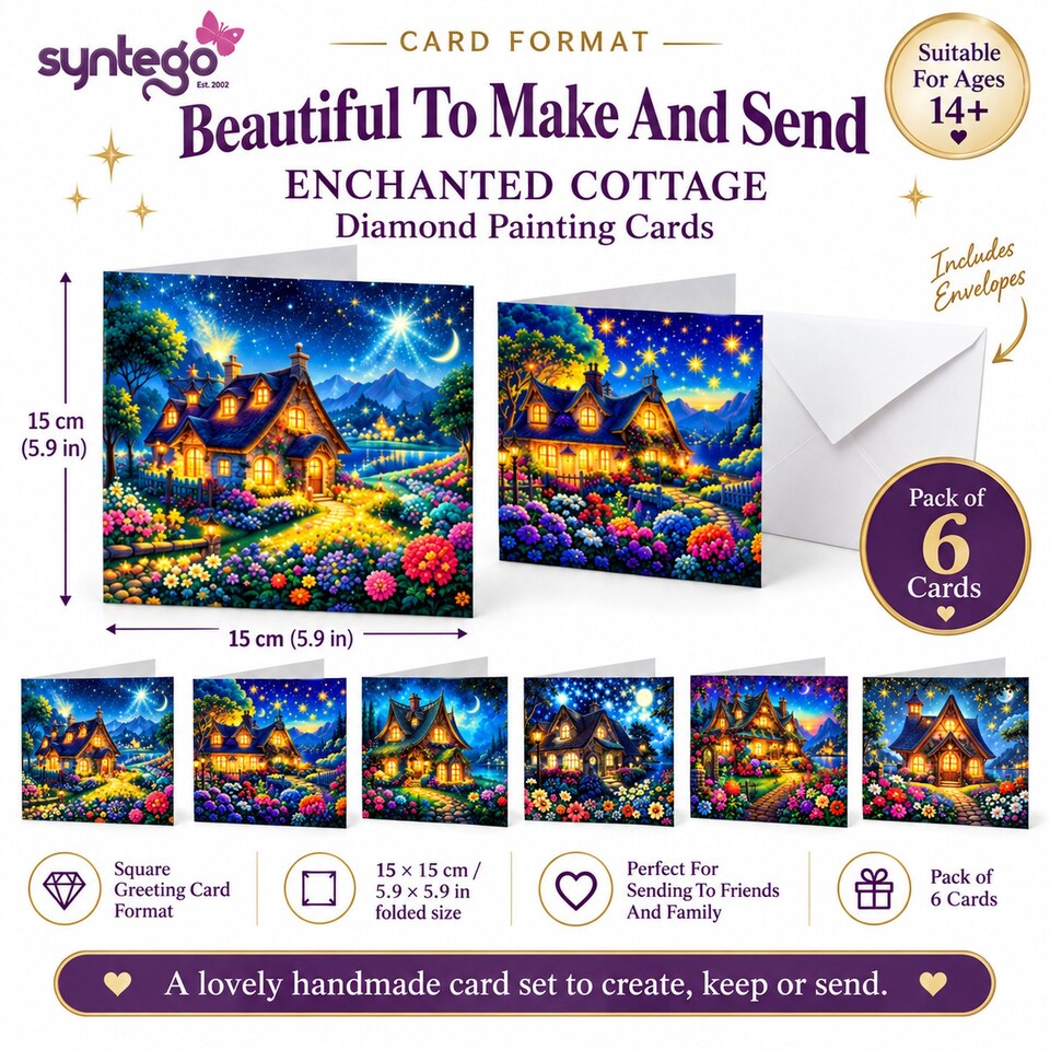 image 1 of Colourful Festive House Diamond Painting Christmas Card Kit, Pack of 6
