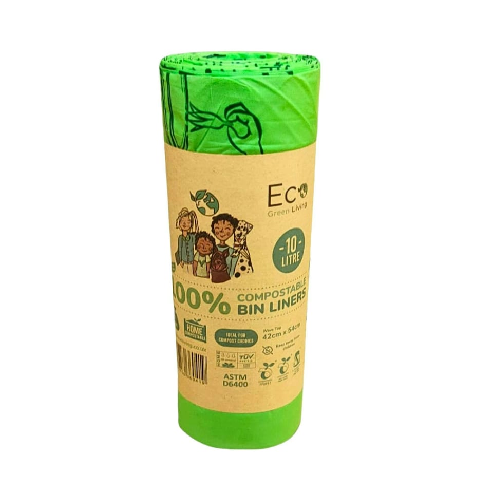 image 1 of Eco Green Living Plastic Free Bin Liners, Designed to Break Down Naturally Leakproof, Strong Food Waste Bin Bags 10 Liters 18 Bags 4 Pack