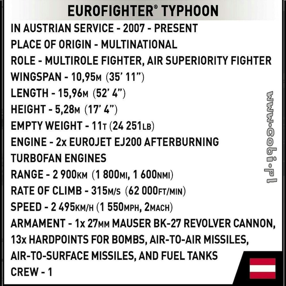 image 1 of Eurofighter Typhoon (Austria) brick plane model - COBI 5850 - 578 bricks