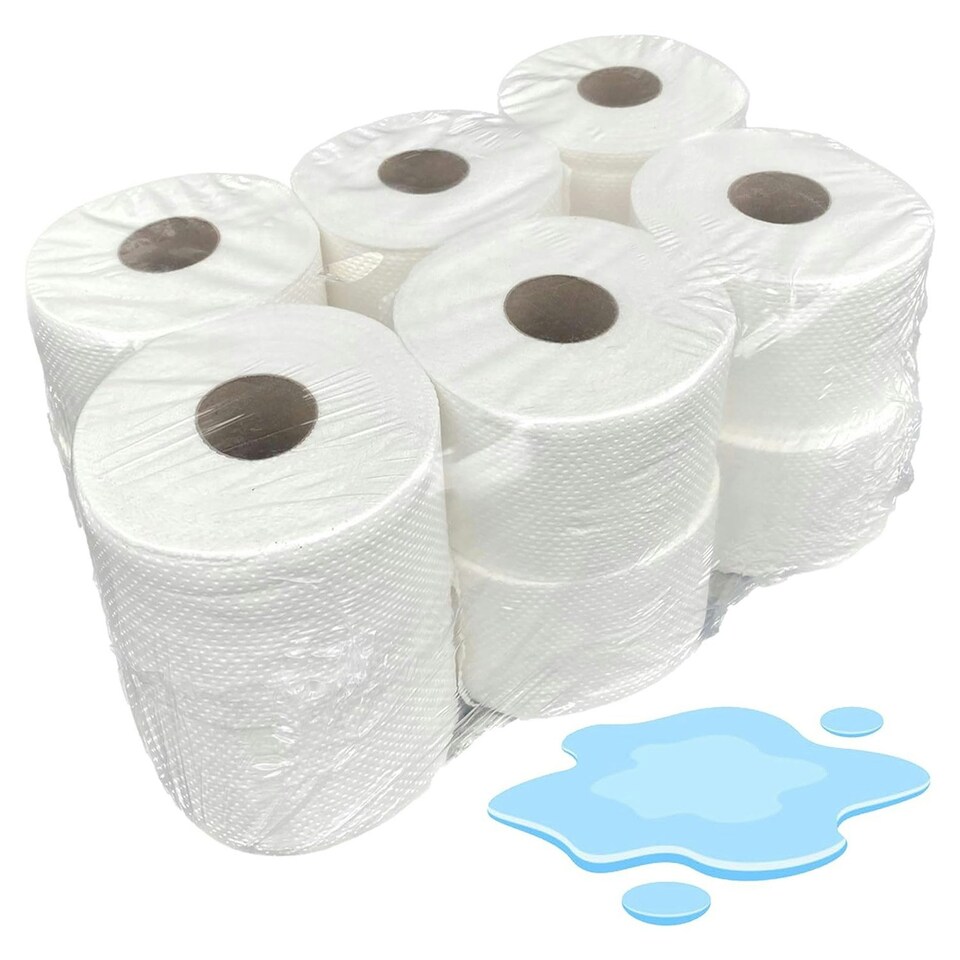 image 1 of Pack Of 6 Highly Absorbent White Embossed 2ply Centre Feed Paper Rolls