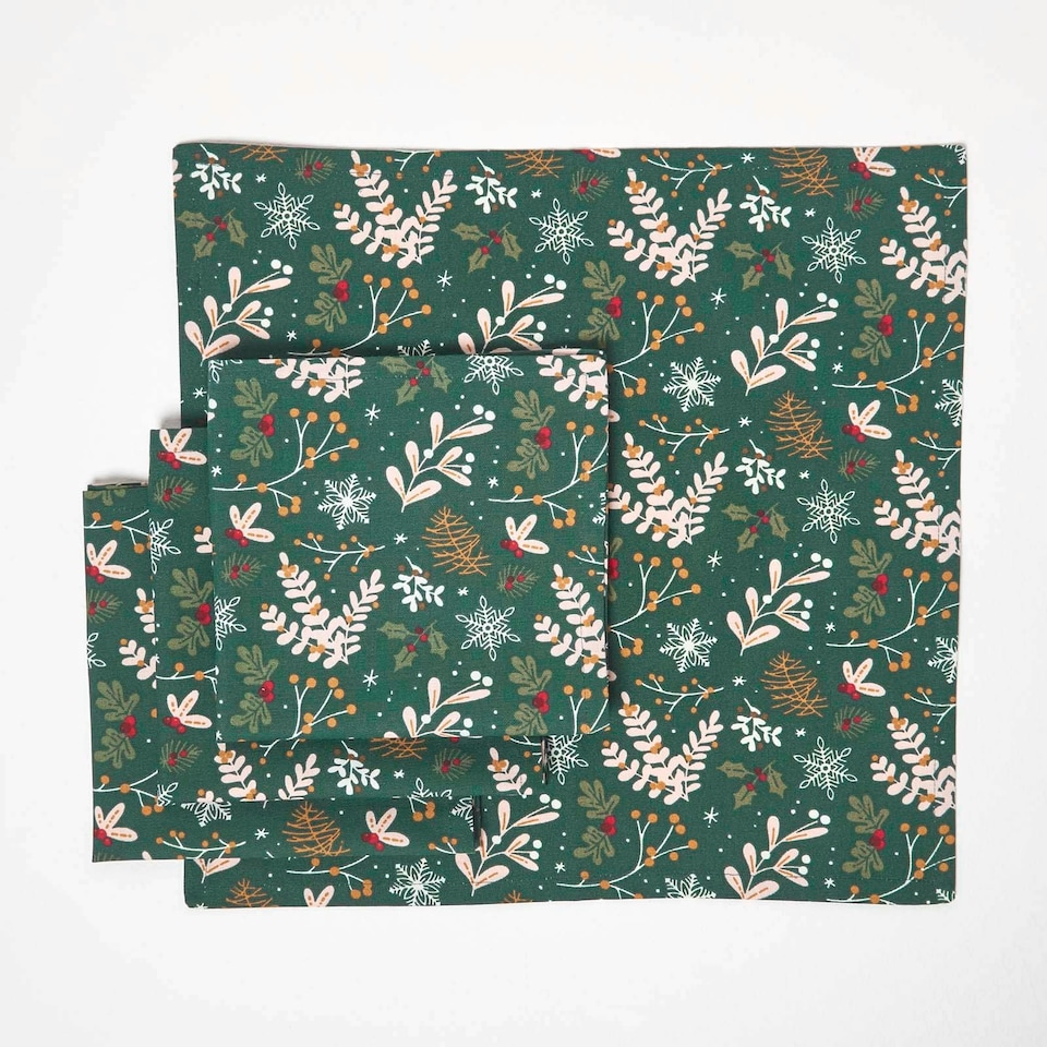 image 1 of Homescapes Festive Forest Green Christmas Napkins - Set of 4 | Green | One Size | 1
