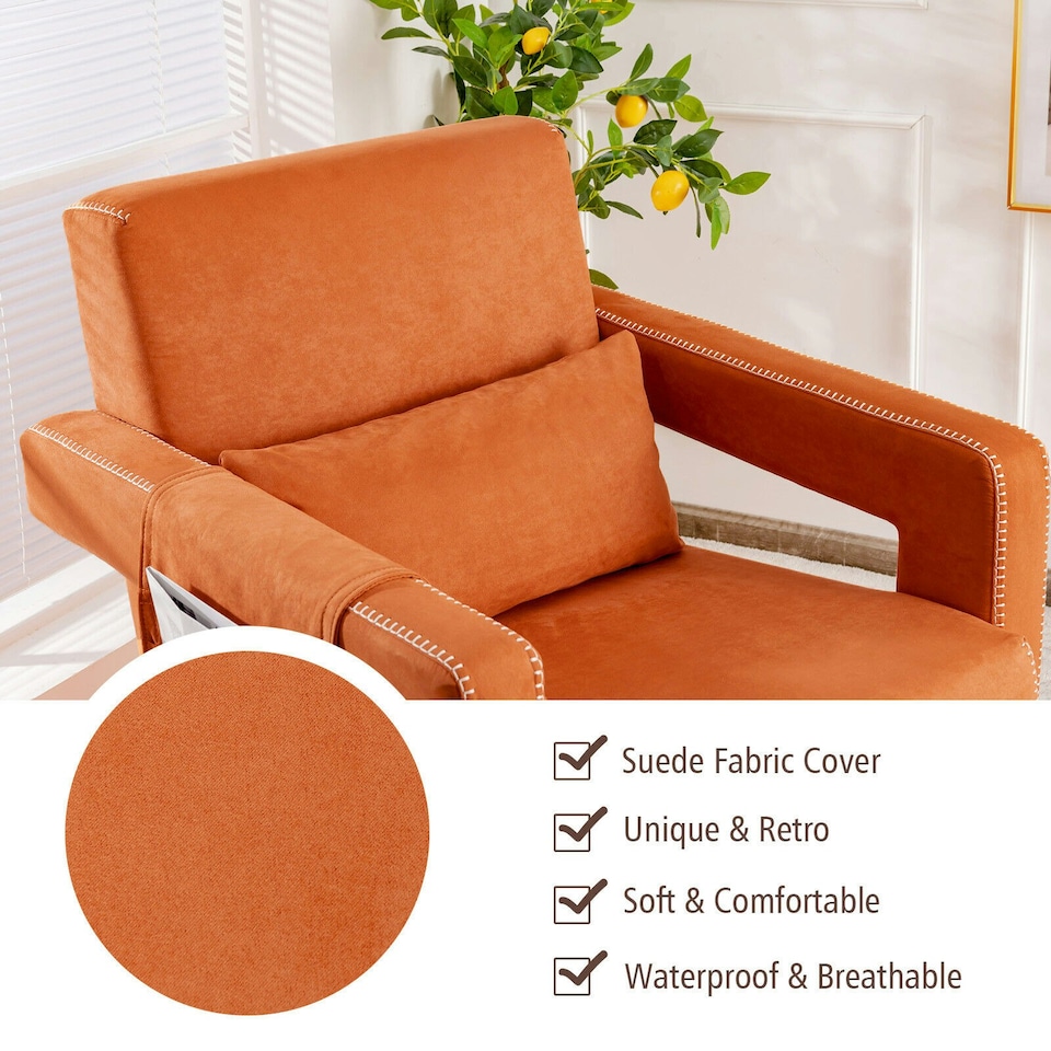 image 1 of COSTWAY Modern Accent Sofa Chair with Ottoman Upholstered Orange Orange