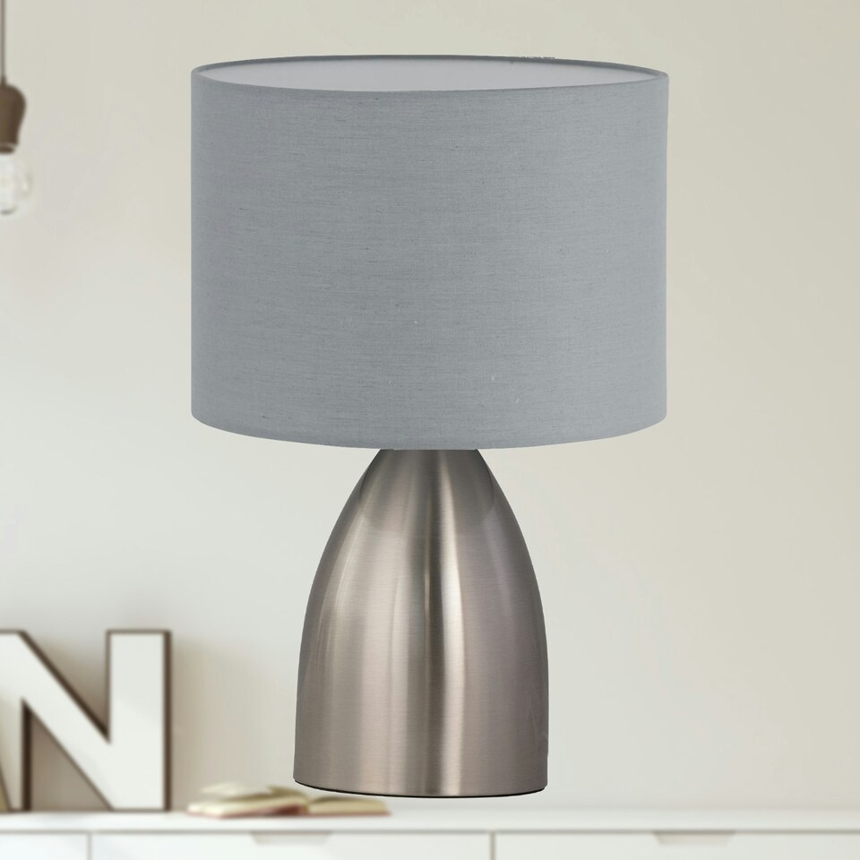image 1 of First Choice Lighting Valentina Brushed Chrome Touch Lamp with Grey Shade Silver | Grey