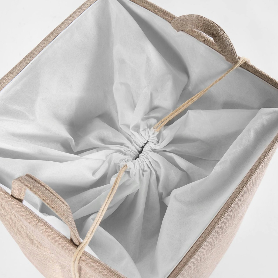 image 1 of OHS Faux Linen Drawstring Foldable Laundry Basket Organiser, 5-10L - Beige