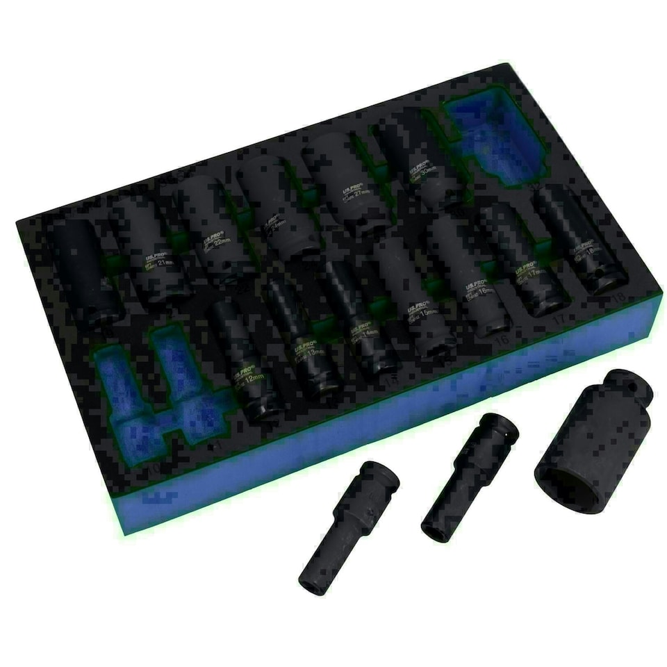 image 1 of 1/2in Drive Metric Deep Impact Impacted Sockets 6 Sided 10mm - 32mm 16pc