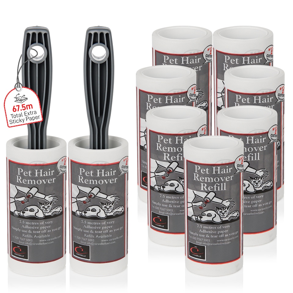 image 1 of Caraselle 2 x Pet Hair Remover Lint Rollers & 7 Refills (total 67.5m, ≈675+ Sheets Equivalent)