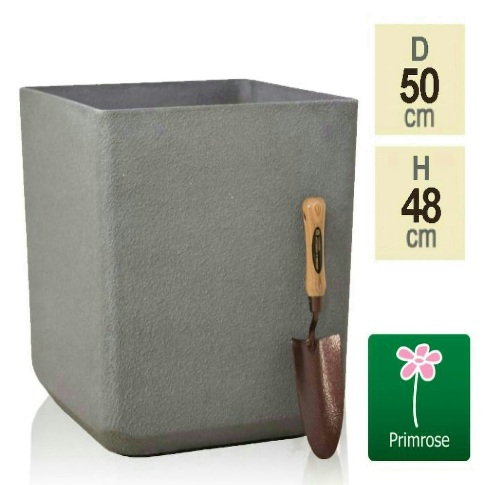 image 1 of Primrose Volcanic Grey Square Outdoor Stone and Resin Composite Planter 48cm