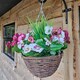 image 5 of Best Artificial Plum & White Pansy Flower with Decorative Rattan Hanging Basket for Indoor or Outdoor Use | Purple | Plum & White | 1