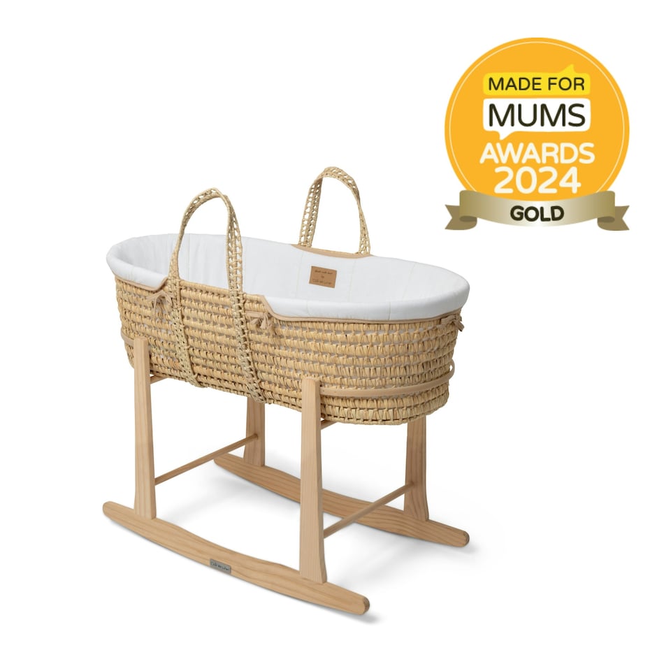image 1 of Clair de Lune Organic Palm Moses Basket With Rocking Stand - White