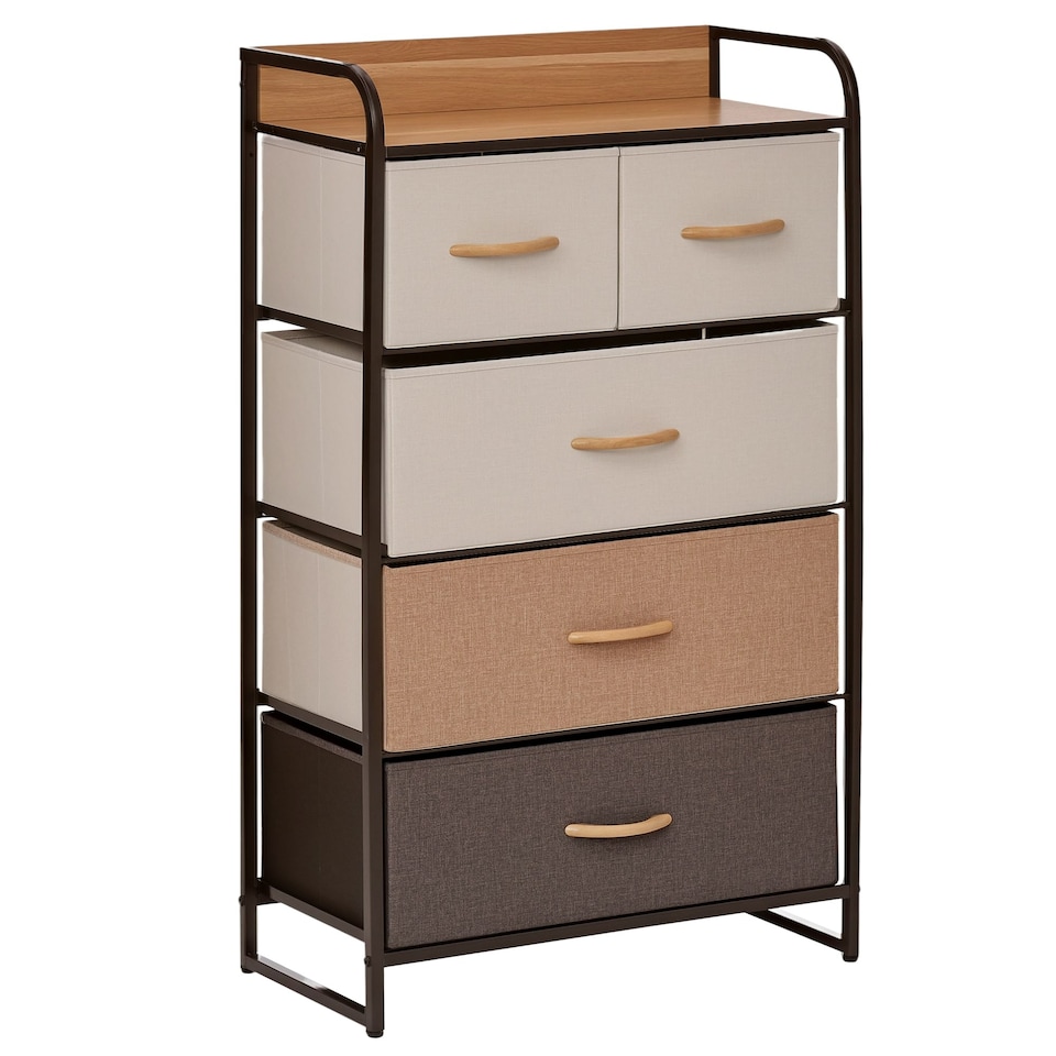 image 1 of HOMCOM 5-Drawer Dresser Tower 3-Tier Storage Organizer with Steel Frame Wooden Top for Bedroom Hallway Closets