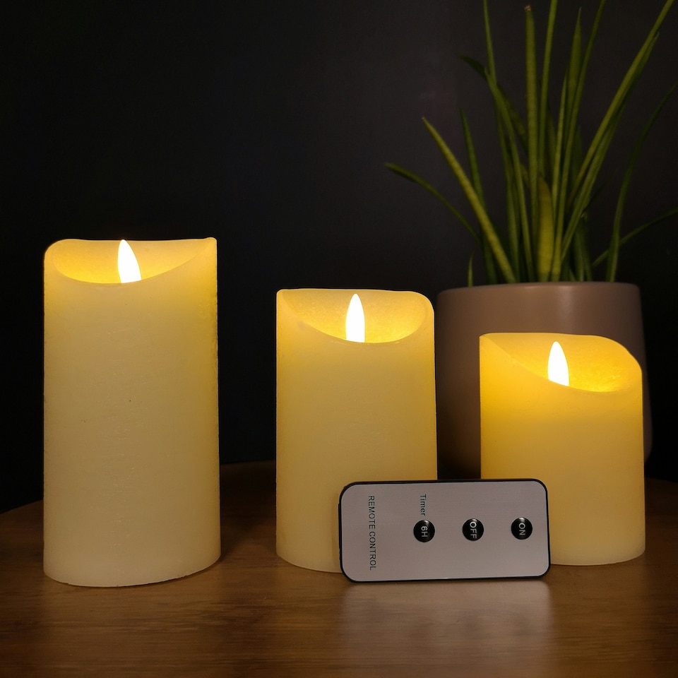 image 1 of Set of 3 Battery Operated Flickering LED Candle Christmas Decoration with Timer