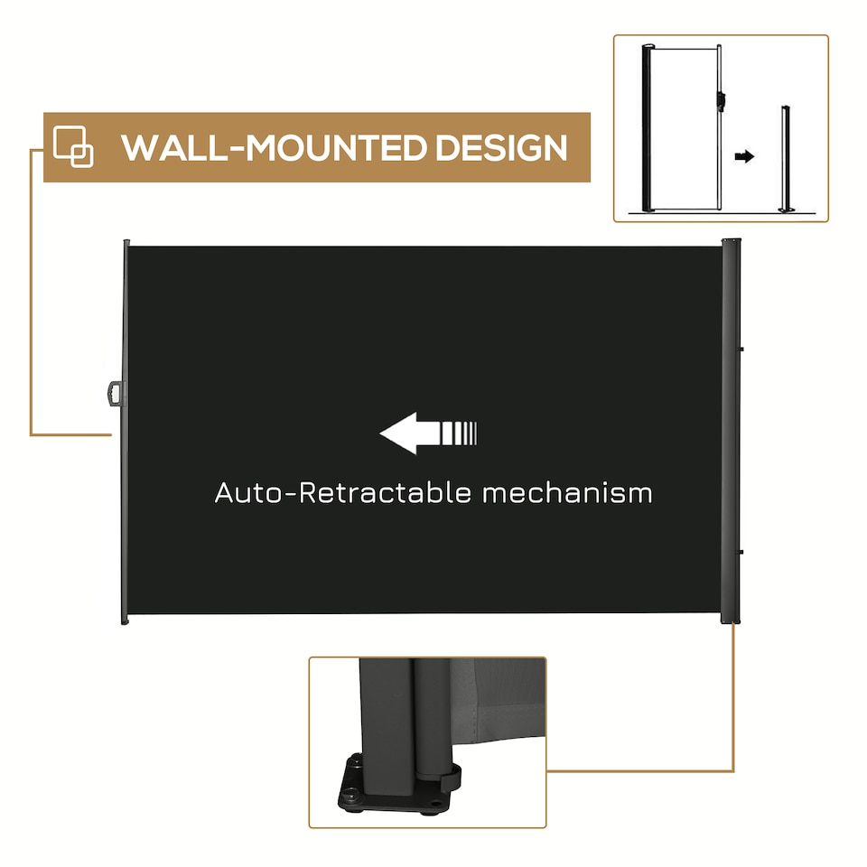image 1 of Outsunny 3x2M Retractable Side Awning Screen Fence Patio Privacy Divider Black | Black | Black