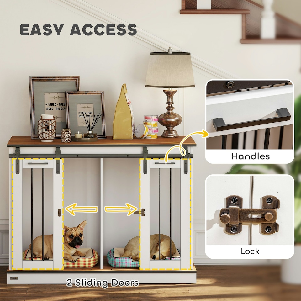 image 1 of PawHut Dog Crate Furniture for Large Dogs, Double Dog Cage for Small Dogs, White