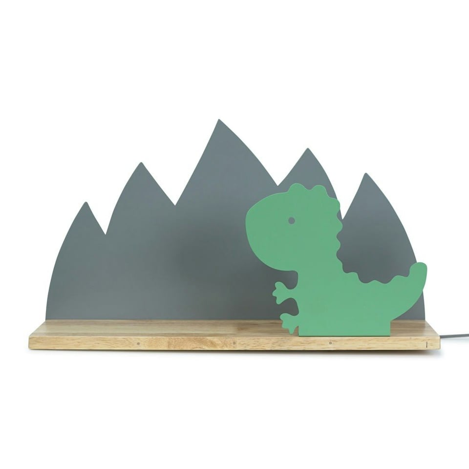 image 1 of ValueLights Green Dinosaur Plug in Wall Light with Shelf and Pull Cord Switch