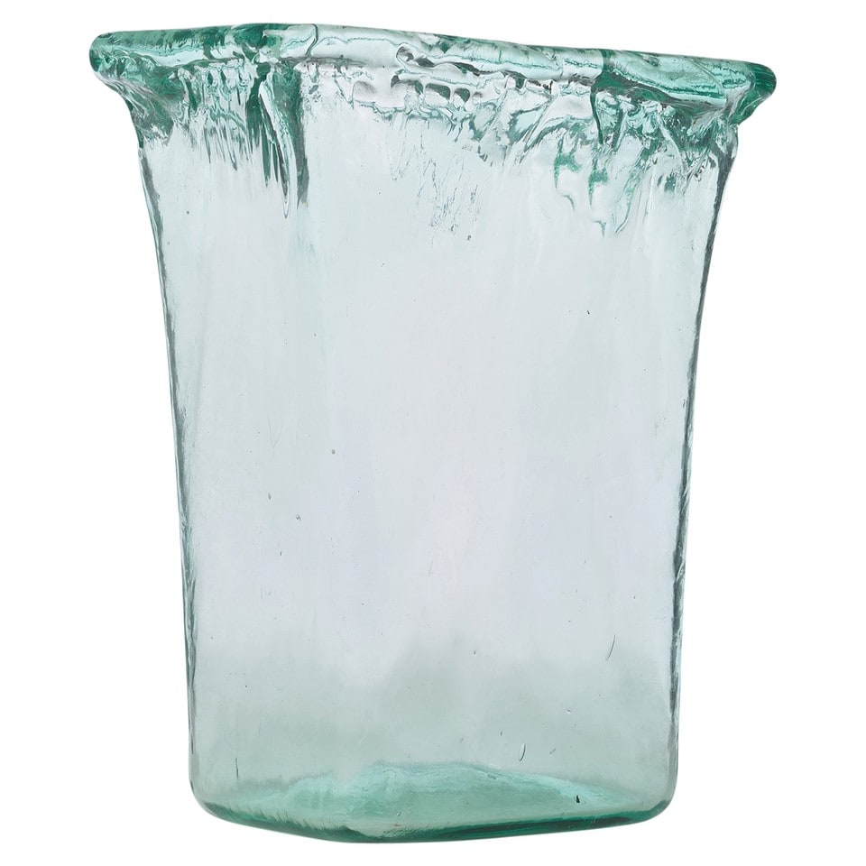 image 1 of Vintage Tall Vase Textured Glass Ribbed Rectangular Flower Holder Display 25cm