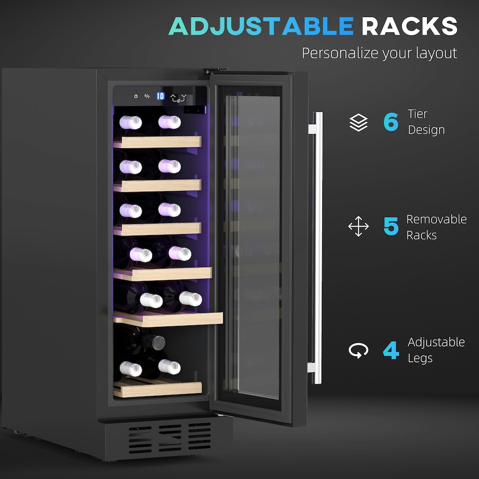 image 1 of HOMCOM Freestanding / Built-in Wine Cooler Fridge, 19 Bottle, Black 
